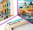 Saratov Russia Travel Poster Framed Canvas Print, Midcentury Modern Art, Pop Art Wall Decor, Home Decor, Vacation Gift