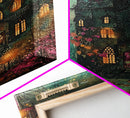 Haunted Mansion On Halloween, Framed Canvas Print, Spooky Vibes Wall Art