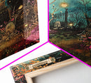 Gate to Haunted Cemetery Framed Canvas Print, Wall Art, Spooky Graveyard Art, Eerie Home Decor, Halloween Forest Painting, Spooky Graveyard