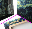 Haunted Graveyard Framed Canvas Print, Starry Night Van Gogh Inspired Halloween Decor, Spooky Vibes Halloween Gift
