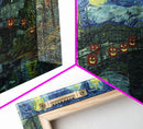 London at Midnight, Framed Canvas Print, Starry Night Inspired Victorian London, Dark Academia Halloween Wall Art