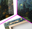 Haunted Halloween Cemetary, Starry Night Inspired Halloween Decor, Framed Canvas Print, Halloween Props