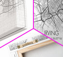 Irving City Map, Texas Map, Map Art, Modern Art, Wall Art, Canvas Art, Texas Wall Art, Hanging Wall Décor, Travel Lover Gift, Apartment Art