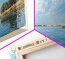 Carter Lake Nebraska Framed Canvas Print, Lake House Art, Panoramic Wall Art, Travel Poster, Modern Lake Painting, Home Decor