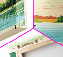 Big Barbee Lake Indiana Framed Canvas Print, Panoramic Travel Poster, Midcentury Modern Wall Art, Pop Art, Nature Living Room Art, Lake House Decor