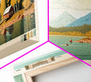 Birch Northwest Territories Framed Canvas Print, Panoramic Wall Art, Midcentury Modern, Pop Art, Travel Poster, Scenic Living Room Decor, Lake House Art