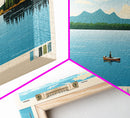 Broken Bow Lake Oklahoma Framed Canvas Print, Pop Art Panoramic Travel Poster, Midcentury Modern, Wall Art, Scenic Nature Painting, Bedroom Decor
