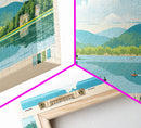 Candlewood Lake Connecticut Framed Canvas Print, Pop Art Panoramic Travel Poster, Midcentury Modern, Wall Art, Scenic Nature Painting, Bedroom Decor