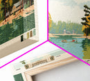 Carters Lake Georgia Framed Canvas Print, Pop Art Panoramic Travel Poster, Midcentury Modern, Wall Art, Scenic Nature Painting, Bedroom Decor, Living Room Art