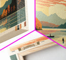 Cave Run Lake Kentucky Framed Canvas Print, Midcentury Modern Panoramic Wall Art, Living Room Decor, Pop Art, Travel Poster Art, Nature Art, Lake House Decor