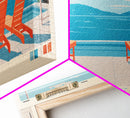 Cayuga Lake New York Framed Canvas Print, Pop Art Panoramic Travel Poster, Midcentury Modern, Wall Art, Scenic Nature Painting, Bedroom Decor, Living Room Art