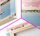 Chautauqua Lake New York Framed Canvas Print, Pop Art Panoramic Travel Poster, Midcentury Modern, Wall Art, Scenic Nature Painting, Bedroom Decor, Living Room Art