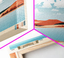 Cheney Reservoir Kansas Framed Canvas Print, Midcentury Modern Panoramic Wall Art, Living Room Decor, Pop Art, Travel Poster Art, Scenic Nature Painting, Lake House Decor