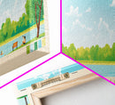 Crab Orchard Lake Illinois Framed Canvas Print, Midcentury Modern Panoramic Wall Art, Living Room Decor, Pop Art, Travel Poster Art, Scenic Nature Painting, Lake House Decor