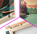 Lake Needwood Maryland Framed Canvas Print, Panoramic Wall Art, Midcentury Modern, Pop Art, Bedroom Art, Travel Poster, Lake House Decor