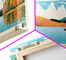 Lake Quinsigamond Massachusetts Framed Canvas Print, Panoramic Wall Art, Midcentury Modern, Pop Art, Bedroom Art, Travel Poster, Lake House Decor