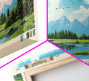 Strawberry Lake, Oregon Framed Canvas Print, Lake House Art, Midcentury Modern Decor, Pop Art, Travel Poster, Living Room Wall Art