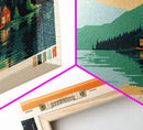 Utikuma Lake, Alberta Framed Canvas Print, Panoramic Lake House Art, Midcentury Modern Decor, Pop Art, Travel Poster, Living Room Wall Art