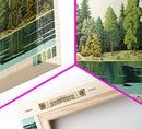 Walden Pond, Massachusetts Framed Canvas Print, Panoramic Lake House Decor, Midcentury Modern Art, Pop Art, Travel Poster, Bedroom Wall Art