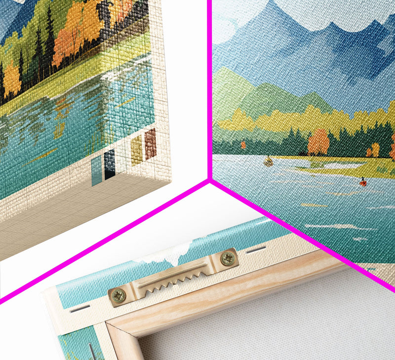 Webb Lake, Maine Framed Canvas Print, Midcentury Modern Lake House Decor, Panoramic Art, Pop Art, Travel Poster, Living Room Wall Art