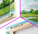 Worden Pond, Rhode Island Framed Canvas Print, Panoramic Lake House Decor, Midcentury Modern Art, Pop Art, Travel Poster
