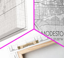 Modesto City Map, California Map, Map Art, Minimalist Wall Art, Wall Art, Canvas Art, Gift For Wife, Dorm Room Prints, Horizontal Wall Art