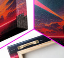 Cyberpunk lake art, city canvas, video game concept art, living room wall art, dystopian art, outrun city at sunset, man cave canvas print