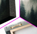 Morning fog over a mountain forest, framed canvas print, foggy pine tree landscape, framed wall art, misty mountain landscape art