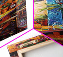 Spanish Inspired Bar Art Canvas Painting Framed, Still Life Art for Kitchen, Abstract Oil Painting, Vertical Framed Wall Art for Kitchen