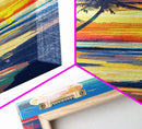 Vibrant Tropical Sunset Midcentury Modern Art - Framed Canvas Print, Boho Art, Skinny Art, Living Room Art, Bedroom Decor, Coastal Landscape