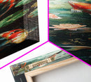 Mystic Forest Pond Koi Fish Boho Farmhouse Wall Art Framed Canvas Print Tall Art Japanese Style Art