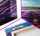 Framed Canvas Print of Wide Lavender Fields Under a Bright Sky Featuring Skinny Tall Art for Stunning Wall Decor in Home or Office