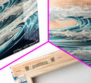 Majestic Wave, Peach Sky, Japanese Art, Skinny Art, Tall Art, Framed Canvas Print, Ukiyo-e Style