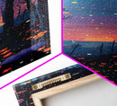 Majestic Nightfall Amidst Illuminated Trees Skinny Art Tall Art Framed Canvas Print Japanese Style Art Ukiyo-e Art Wood Block Print Tranquil Decorative