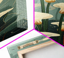White Calla Lilies on Green Background, Tall Framed Canvas Print in Japanese Ukiyo-e Style Wall Art