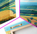 Scenic Countryside Pathway with Fields and Mountains, Skinny Framed Canvas Print for Wall Decor