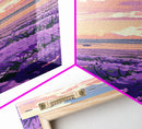 Expansive Lavender Field Beneath a Dramatic Cloudy Sky in Warm Pastel Hues Ukiyo-e Art Japanese Framed Canvas Print Skinny Tall Art