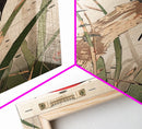 Detailed Woodpeckers Perched On Stems Amid Nature For Rustic Wall Art Ukiyo-e Japanese Style Art Skinny Framed Canvas Print
