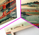 Stunning Mount Fuji With Red Bridge Reflection, Skinny Tall Framed Canvas Print, Feng Shui-Inspired Japanese Style Art For Wall Art