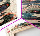 Tall Skinny Art Japanese Style Wood Block Print Dynamic Dragon In Traditional Colors On A Cream Background For Framed Canvas Print