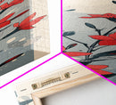Hummingbird and Red Flowers Skinny Art Tall Art Japanese Ukiyo-e Inspired Nature Framed Canvas Print for Vibrant Interiors