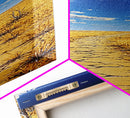 Golden Prairie Trail Framed Canvas Print rustic wall art, southwest wall art, landscape painting, farmhouse art, extra wide art, panoramic painting, above sofa art, wabi sabi art, Joshua tree art