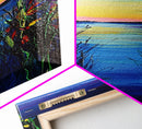 Vibrant Lake Reflection Framed Canvas Print lake Tahoe art landscape painting sunset over water coastal decor extra wide wall art