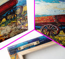 Impressionist Wagon on Blue Canvas Print rustic wall art, farmhouse art, barn landscape oil painting, vintage art, moody art, gift idea him
