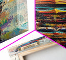 Totem Pole Framed Canvas Print tribal art rustic decor abstract painting blue and green wall art moody art tall narrow art unique wall art