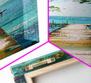 Tranquil Lake Dock Landscape Painting Framed Canvas Print | Coastal Landscape Art | Nautical Wall Art | Lake Tahoe Art | Ocean Decor