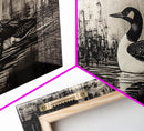 Loon Bird Art, Black and White Painting, Wildlife Wall Art, Rustic Decor, Framed Canvas Print, Lake House Art, Nature Lover Gift