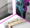 Neon Buffalo Portrait Canvas Print | Western Wall Art | Afrocentric Art | Moody Art | Rustic Decor | Southwest Art | Extra Wide Art.