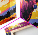 Bull Sunset, bull and bear art, rustic wall art, farmhouse decor, sunset painting, moody art, framed canvas print