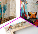 Vibrant Bull Art, rustic decor, extra wide art, farmhouse art, bold color wall art, southwestern painting, framed canvas print, modern rustic art